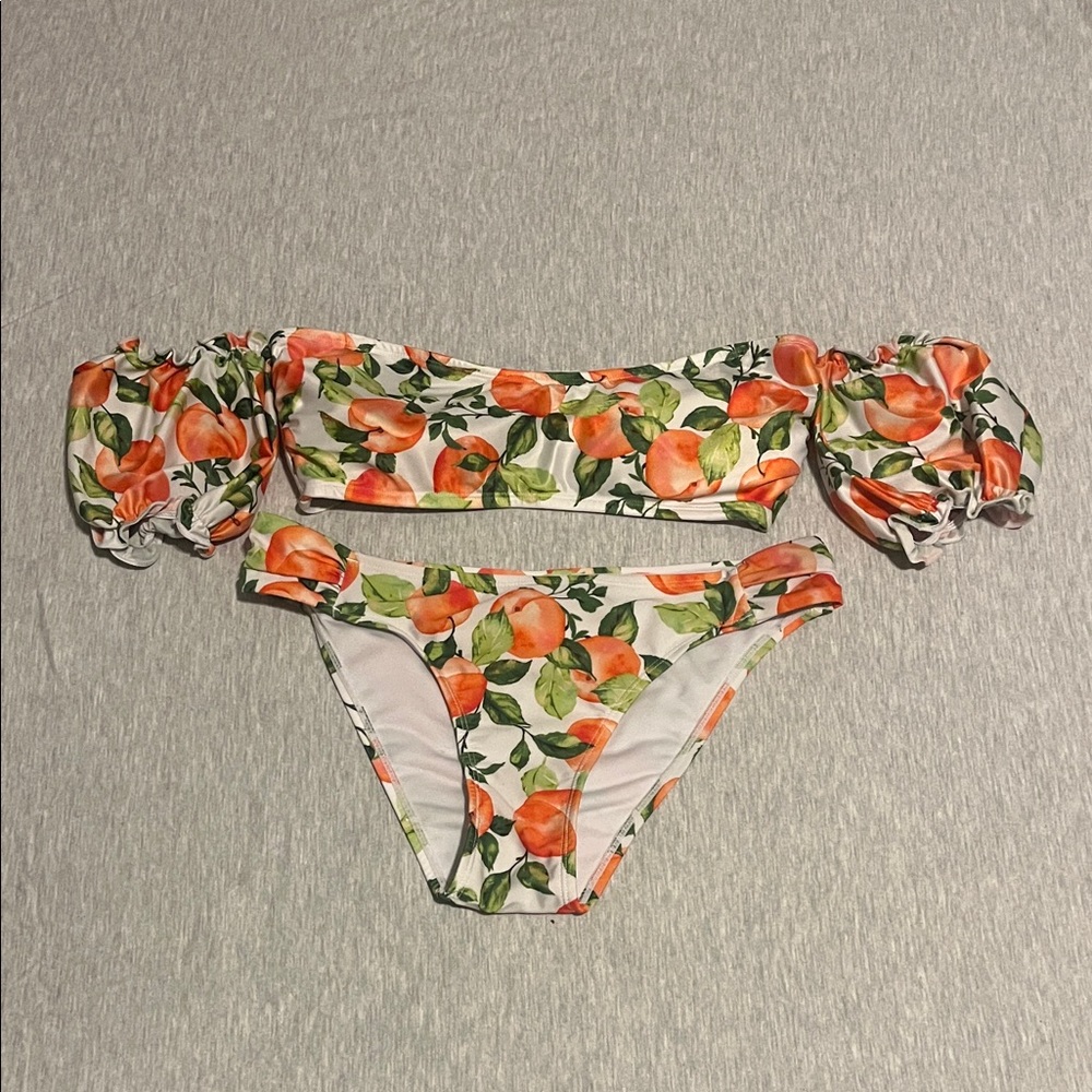Cold Shoulder Bikini Set - Peach Print